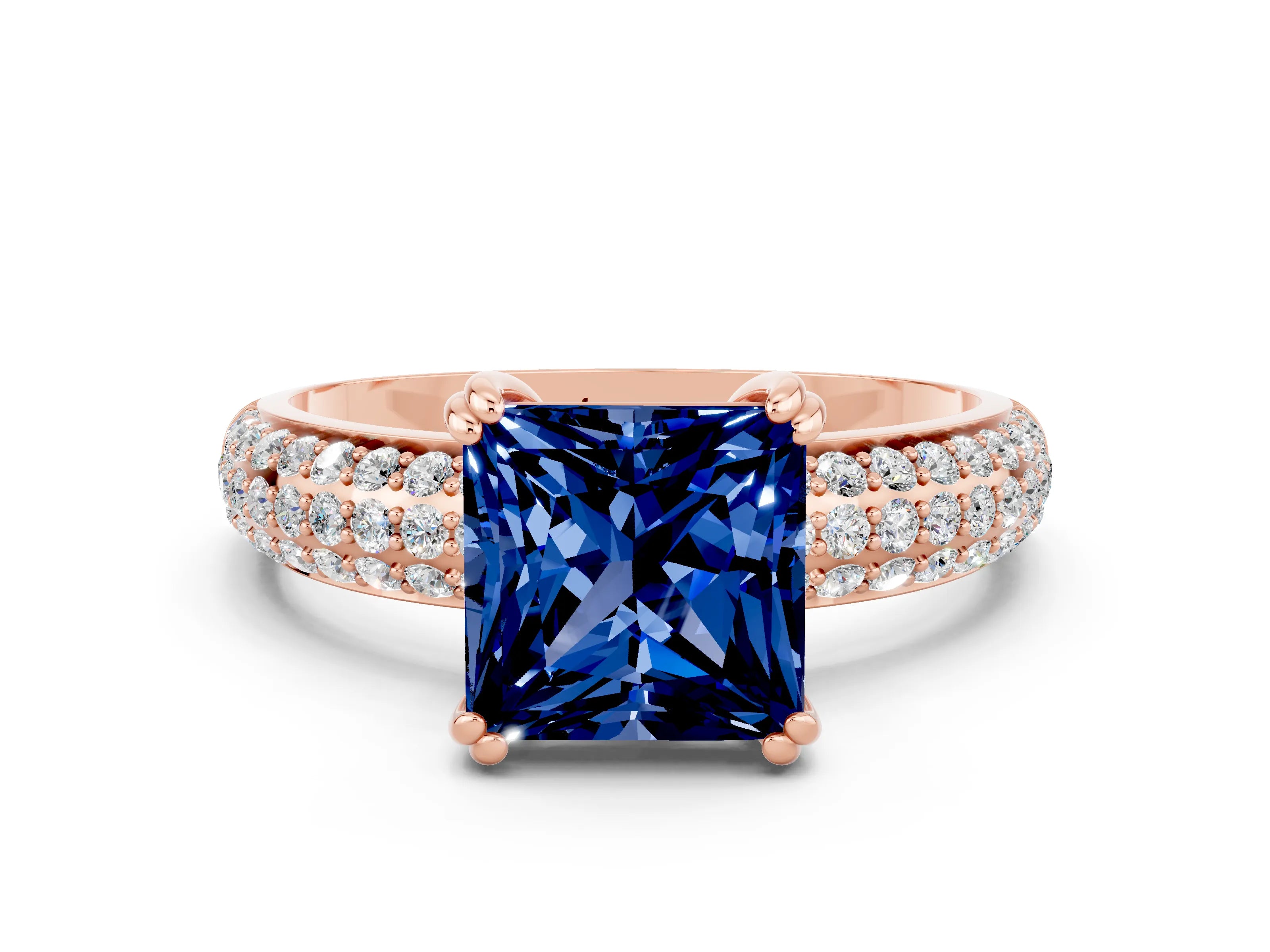 Rose gold Princess Cut Cut Diamond Milgrain Marquise Band with Prong Setting