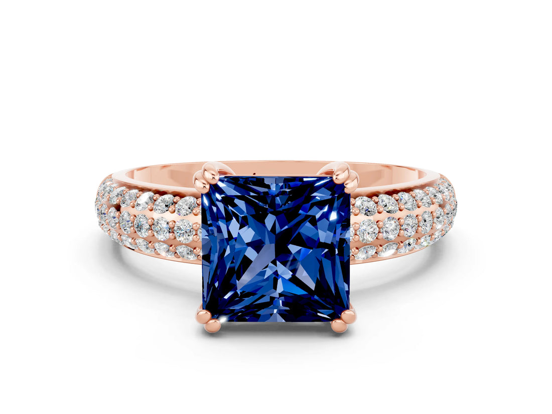 Rose gold Princess Cut Cut Diamond Milgrain Marquise Band with Prong Setting