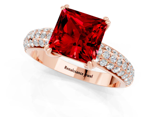 Rose gold Princess Cut Cut Diamond Milgrain Marquise Band with Prong Setting