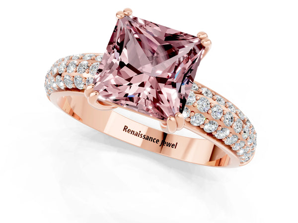 Rose gold Princess Cut Cut Diamond Milgrain Marquise Band with Prong Setting