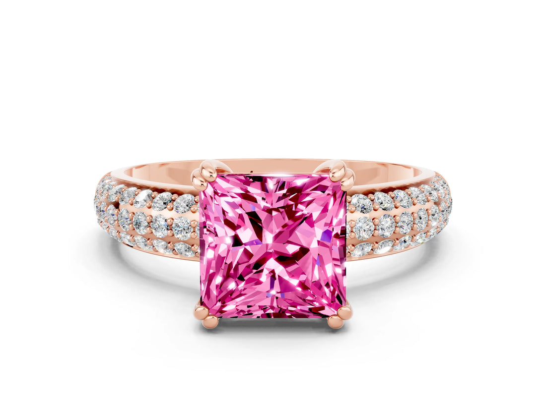 Rose gold Princess Cut Cut Diamond Milgrain Marquise Band with Prong Setting