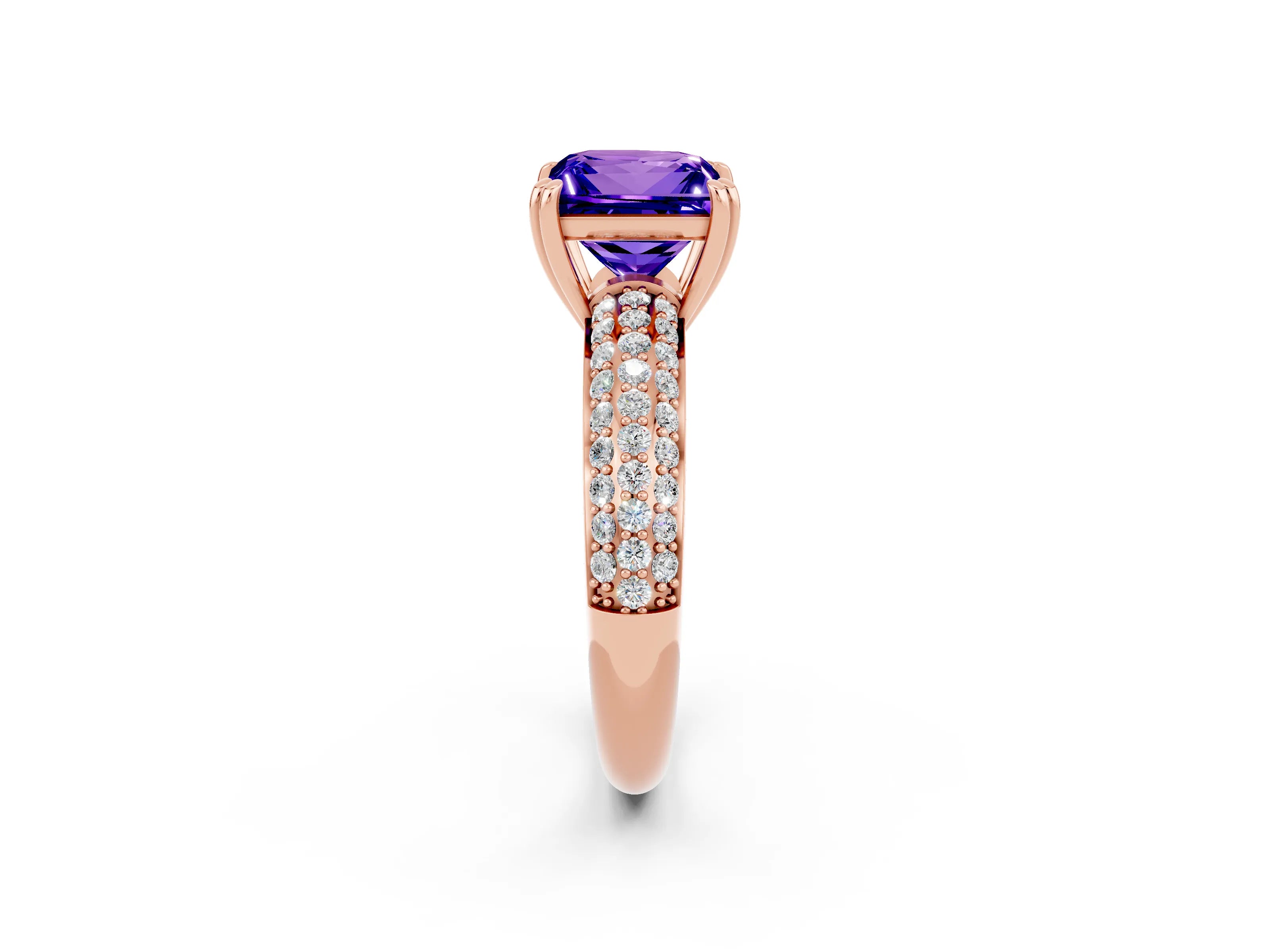 Rose gold Princess Cut Cut Diamond Milgrain Marquise Band with Prong Setting_2
