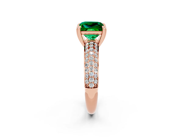 Rose gold Princess Cut Emerald Vintage Milgrain Ring with Round  Stations