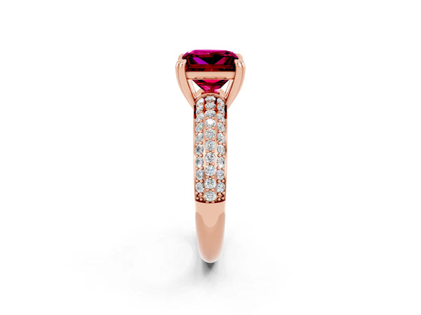 Rose gold Princess Cut Garnet Vintage Milgrain Ring with Round  Stations