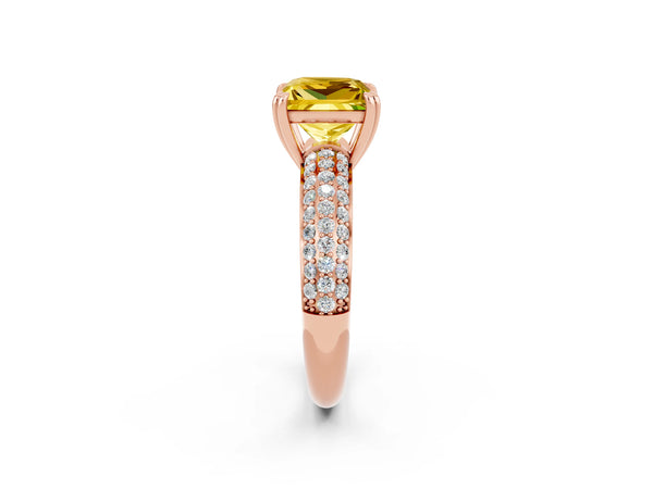 Rose gold Princess Cut Yellow Sapphire Vintage Milgrain Ring with Round  Stations