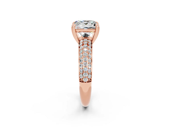 Rose gold Princess Cut Moissanite Vintage Milgrain Ring with Round  Stations