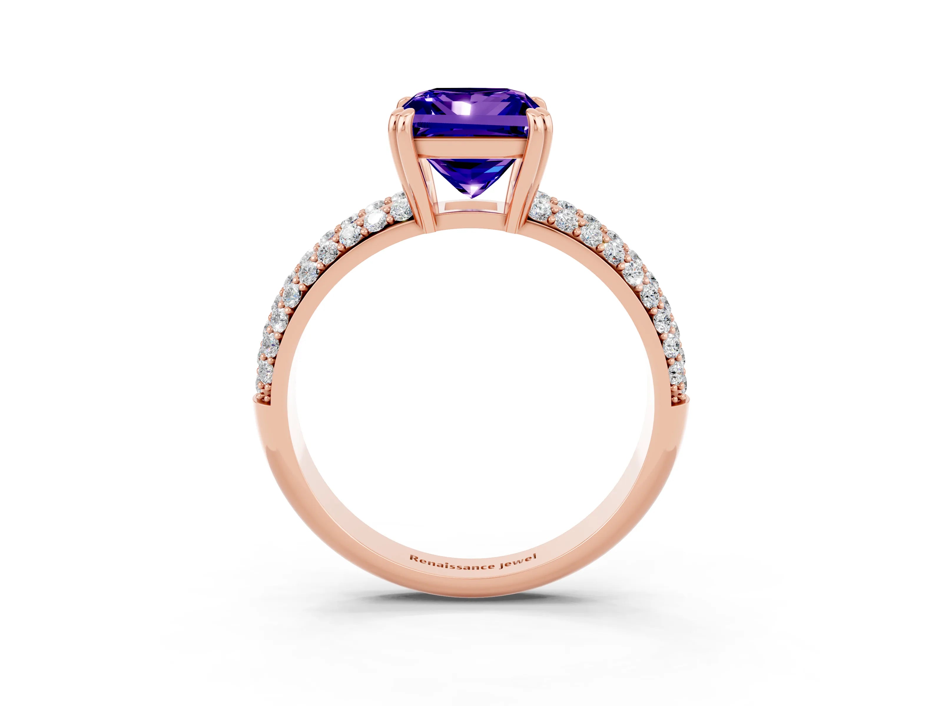Rose gold Princess Cut Cut Diamond Milgrain Marquise Band with Prong Setting_3