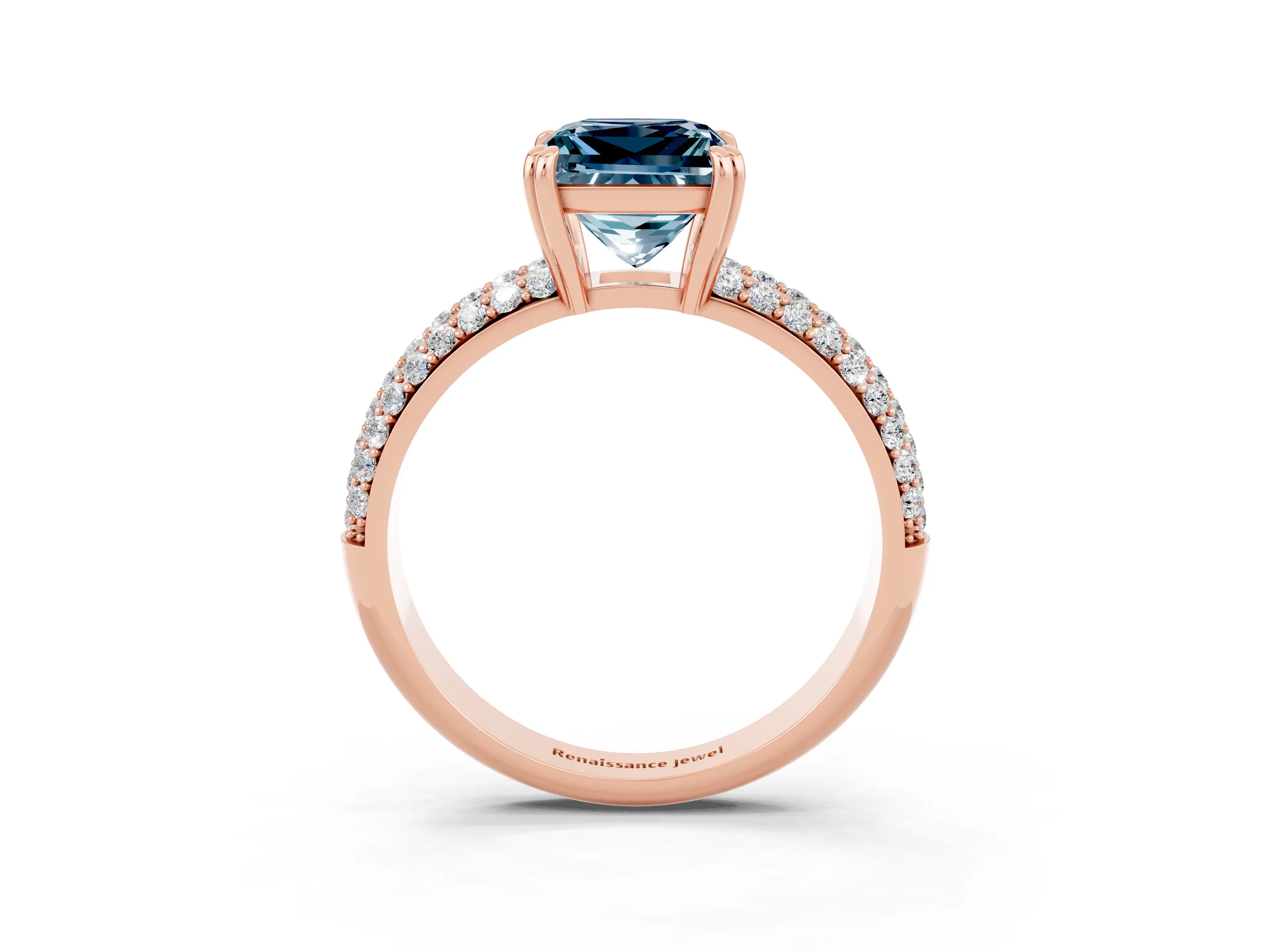 Rose gold Princess Cut Cut Diamond Milgrain Marquise Band with Prong Setting_3