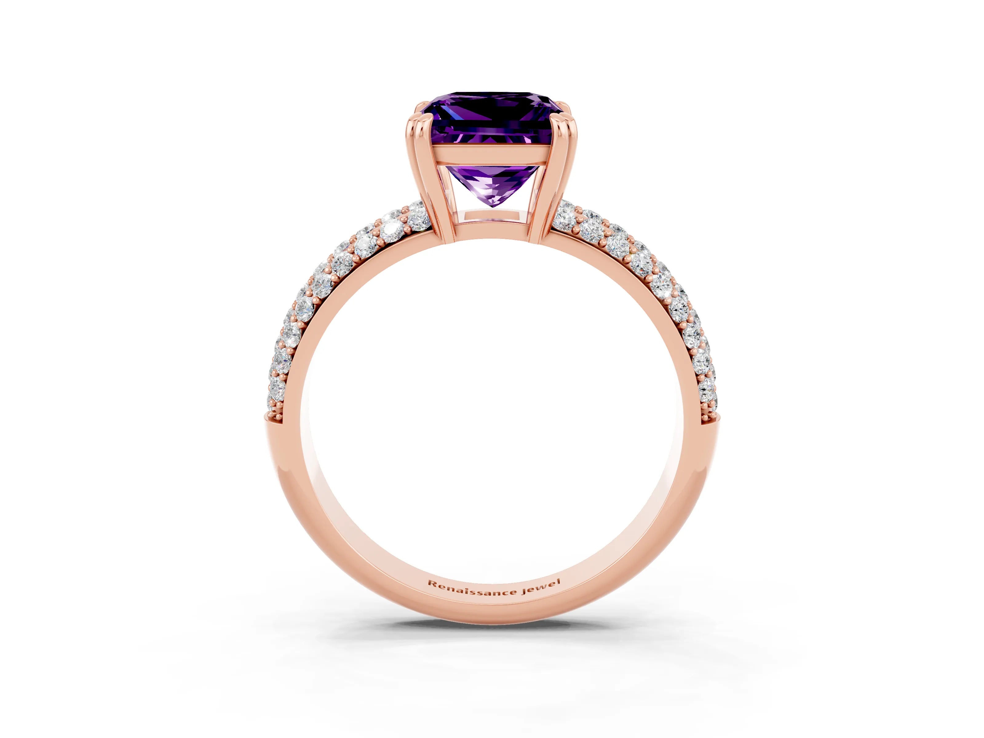 Rose gold Princess Cut Cut Diamond Milgrain Marquise Band with Prong Setting_3