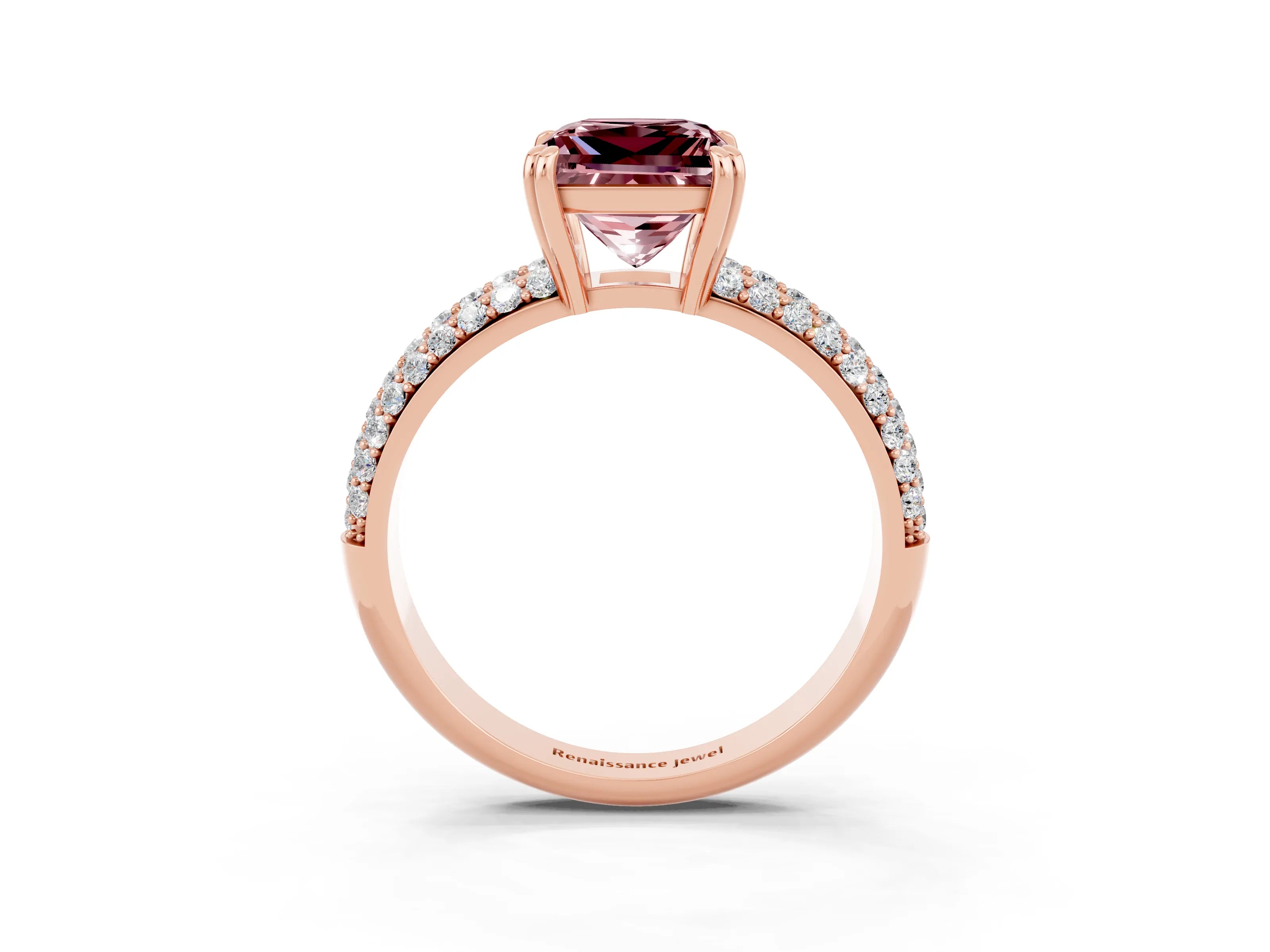 Rose gold Princess Cut Cut Diamond Milgrain Marquise Band with Prong Setting_3