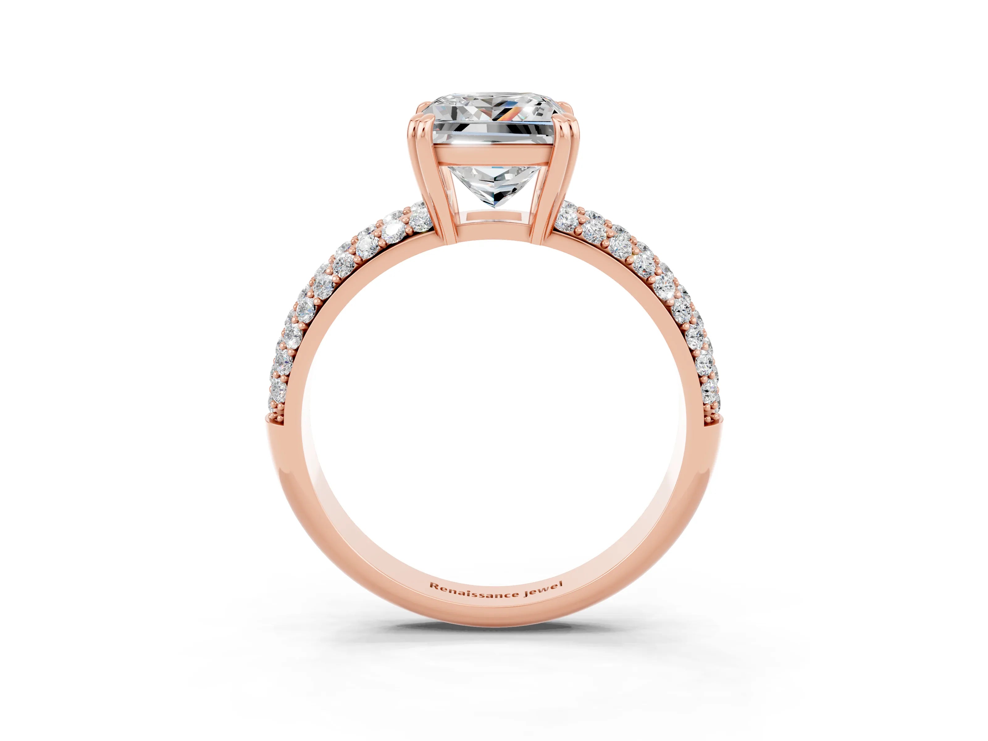 Rose gold Princess Cut Cut Diamond Milgrain Marquise Band with Prong Setting_3
