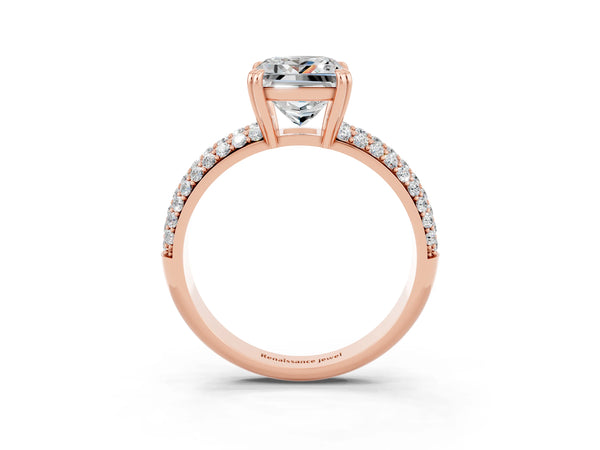 Rose gold Princess Cut Moissanite Vintage Milgrain Ring with Round  Stations