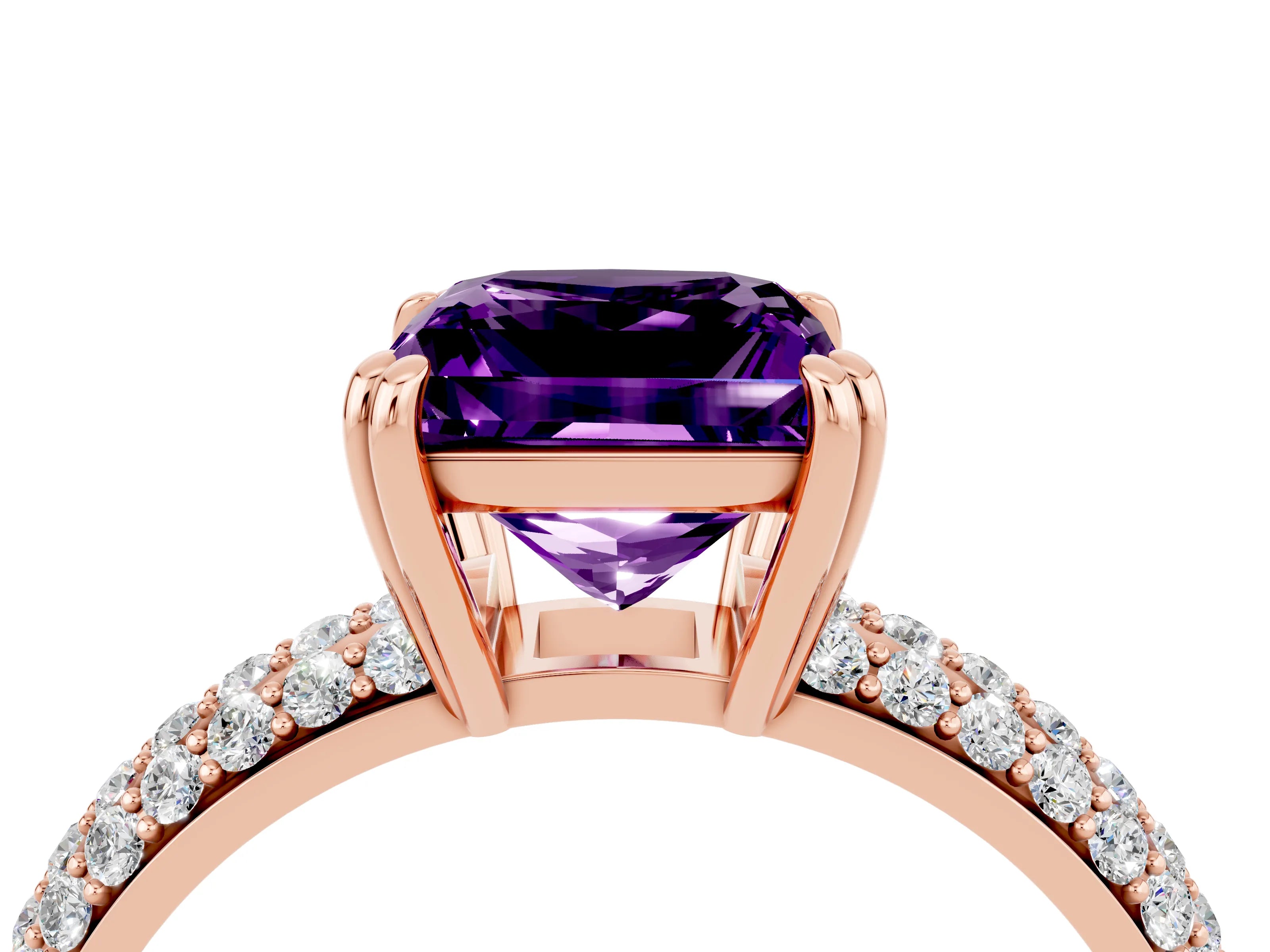 Rose gold Princess Cut Cut Diamond Milgrain Marquise Band with Prong Setting_4