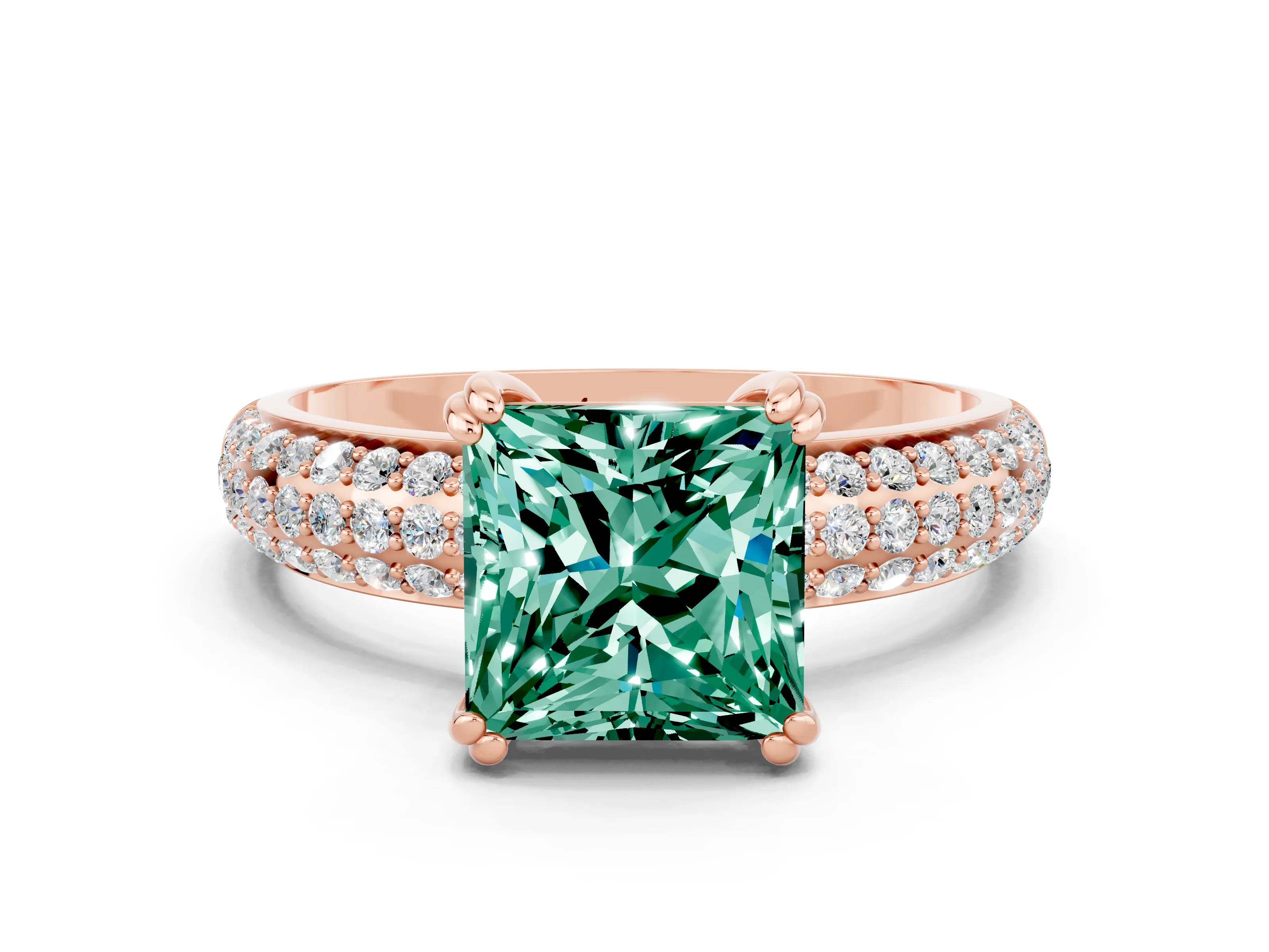 Rose gold Princess Cut Cut Diamond Milgrain Marquise Band with Prong Setting