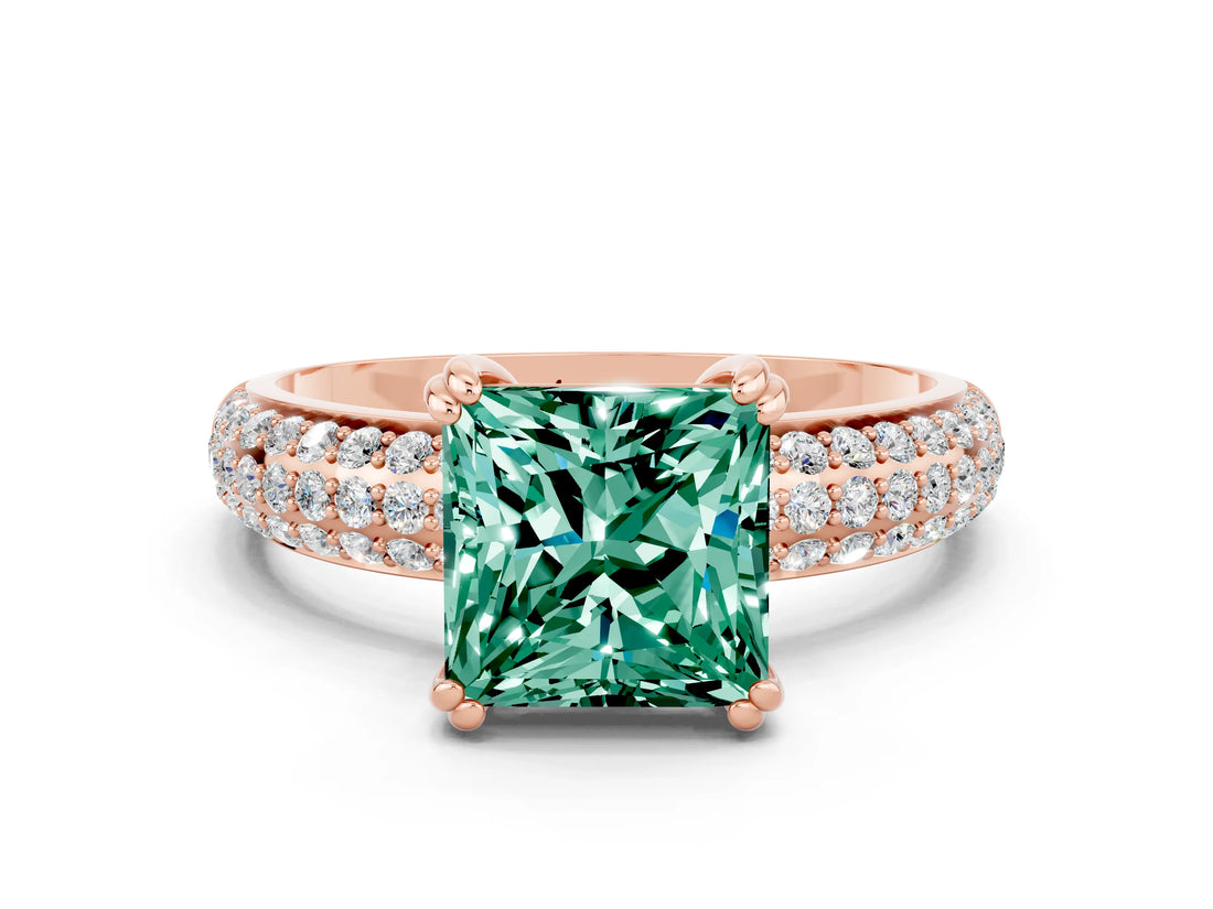 Rose gold Princess Cut Cut Diamond Milgrain Marquise Band with Prong Setting