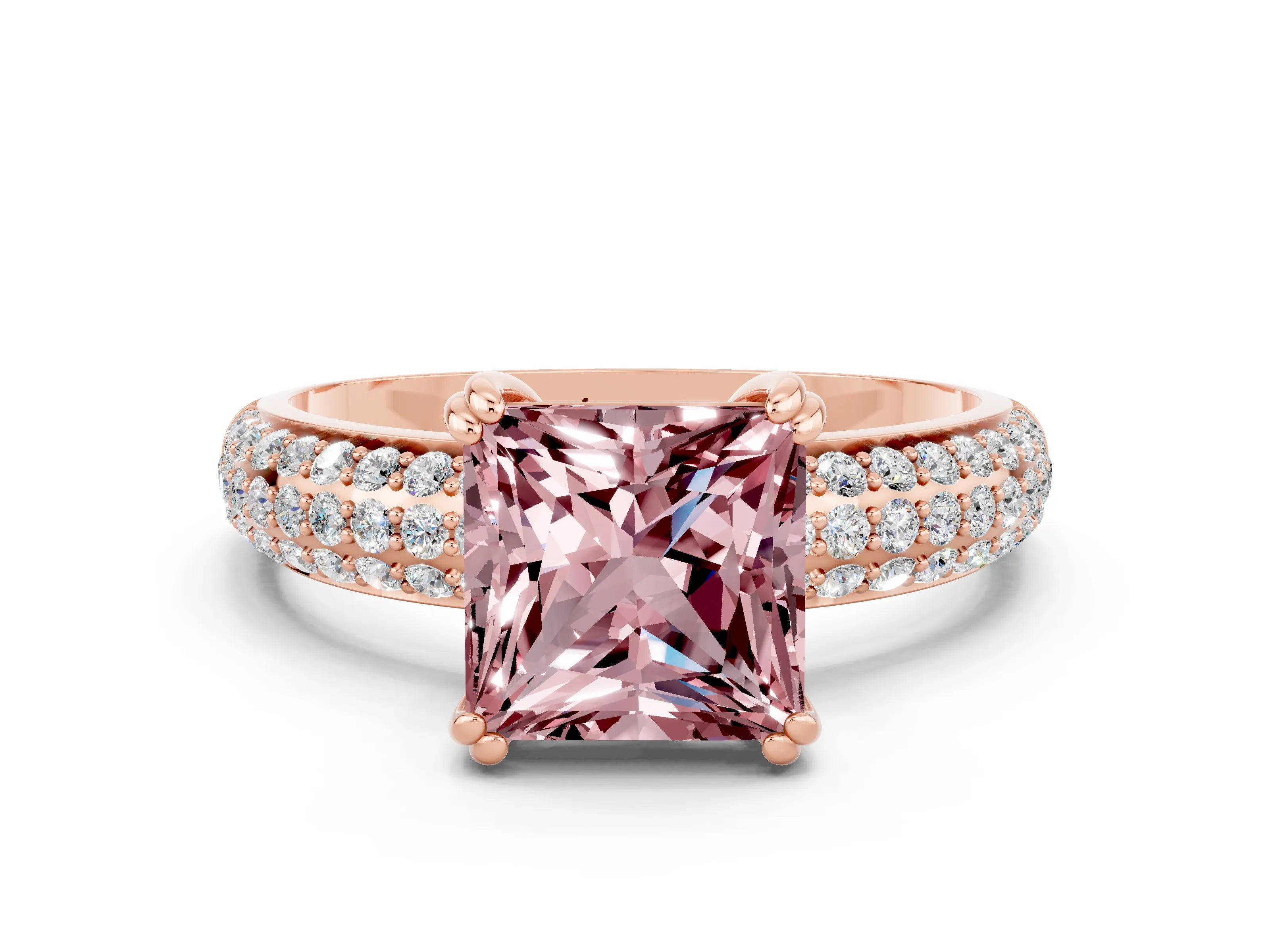 Rose gold Princess Cut Cut Diamond Milgrain Marquise Band with Prong Setting