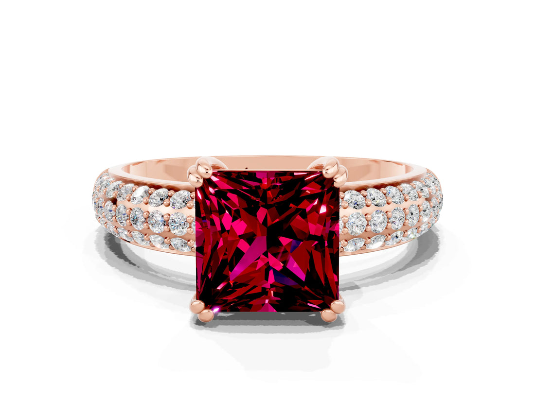 Rose gold Princess Cut Cut Diamond Milgrain Marquise Band with Prong Setting