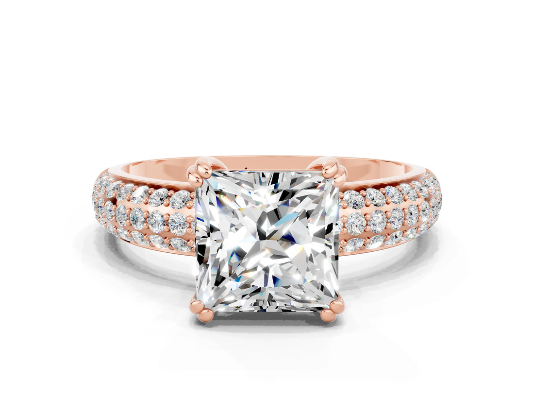 Rose gold Princess Cut Cut Diamond Milgrain Marquise Band with Prong Setting