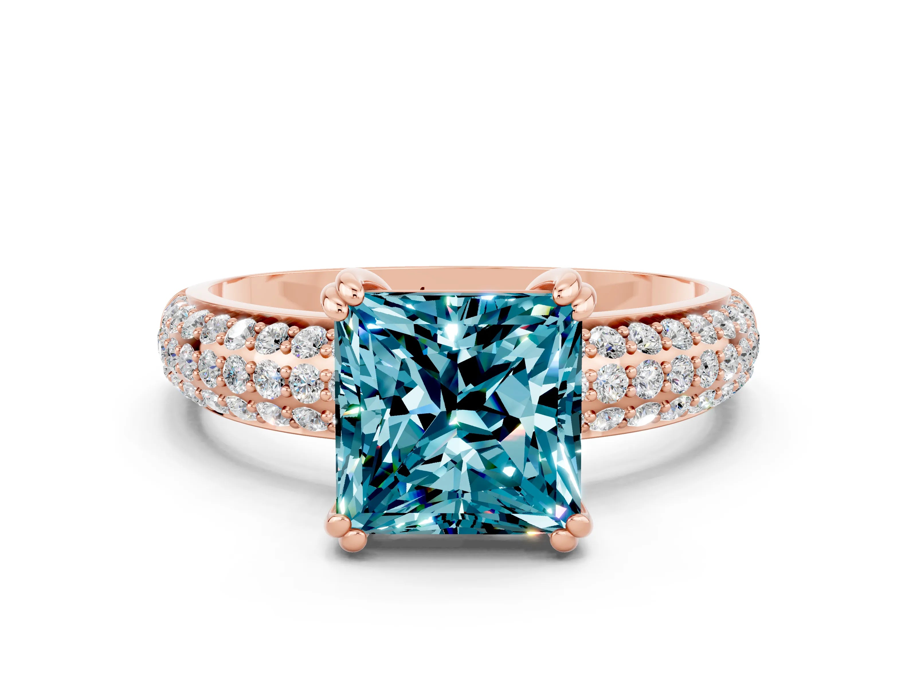 Rose gold Princess Cut Cut Diamond Milgrain Marquise Band with Prong Setting
