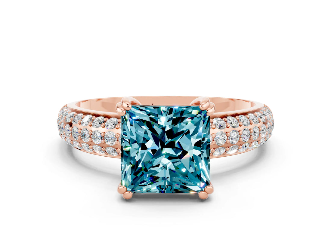 Rose gold Princess Cut Cut Diamond Milgrain Marquise Band with Prong Setting