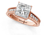Rose gold Princess Cut Cut Diamond Milgrain Pave Band Four-Prong Setting Ring_4