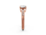 Rose gold Princess Cut Cut Diamond Milgrain Pave Band Four-Prong Setting Ring_5