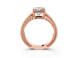 Rose gold Princess Cut Cut Diamond Milgrain Pave Band Four-Prong Setting Ring_6