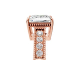 Rose gold Princess Cut Cut Diamond Milgrain Pave Band Four-Prong Setting Ring_8