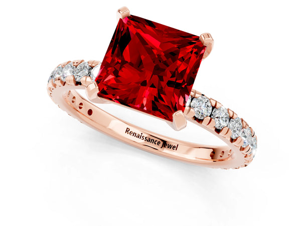 Rose gold Princess Cut Cut Diamond Pavé Band with Four-Prong Setting