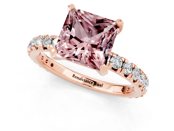 Rose gold Princess Cut Cut Diamond Pavé Band with Four-Prong Setting
