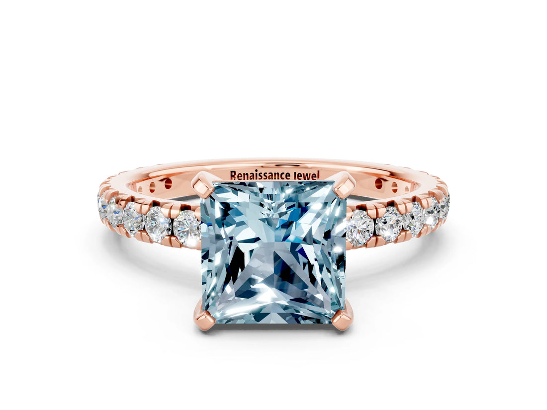 Rose gold Princess Cut Cut Diamond Pavé Band with Four-Prong Setting