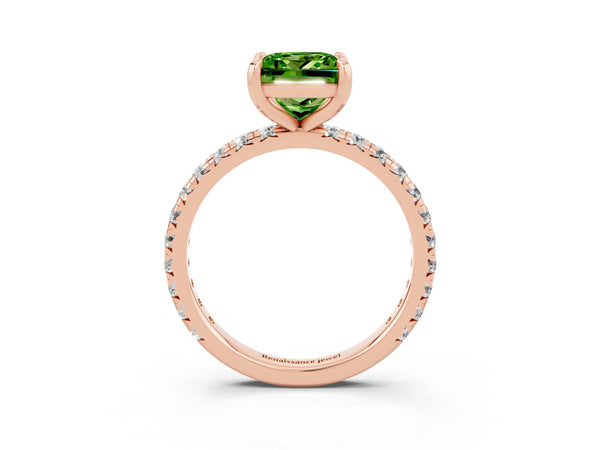 Rose gold Princess Cut Cut Diamond Pavé Band with Four-Prong Setting