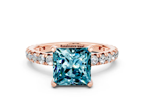 Rose gold Princess Cut Cut Diamond Pavé Band with Four-Prong Setting