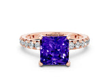 Rose gold Princess Cut Cut Diamond Pavé Band with Four-Prong Setting