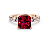 Rose gold Princess Cut Cut Diamond Pavé Band with Four-Prong Setting
