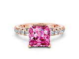 Rose gold Princess Cut Cut Diamond Pavé Band with Four-Prong Setting