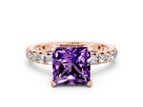 Rose gold Princess Cut Cut Diamond Pavé Band with Four-Prong Setting