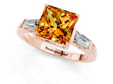 Rose gold Princess Cut Cut Diamond Ring with Tapered Baguette Side Stones in Four-Prong Setting_1