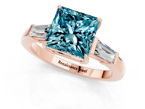 Rose gold Princess Cut Cut Diamond Ring with Tapered Baguette Side Stones in Four-Prong Setting_1