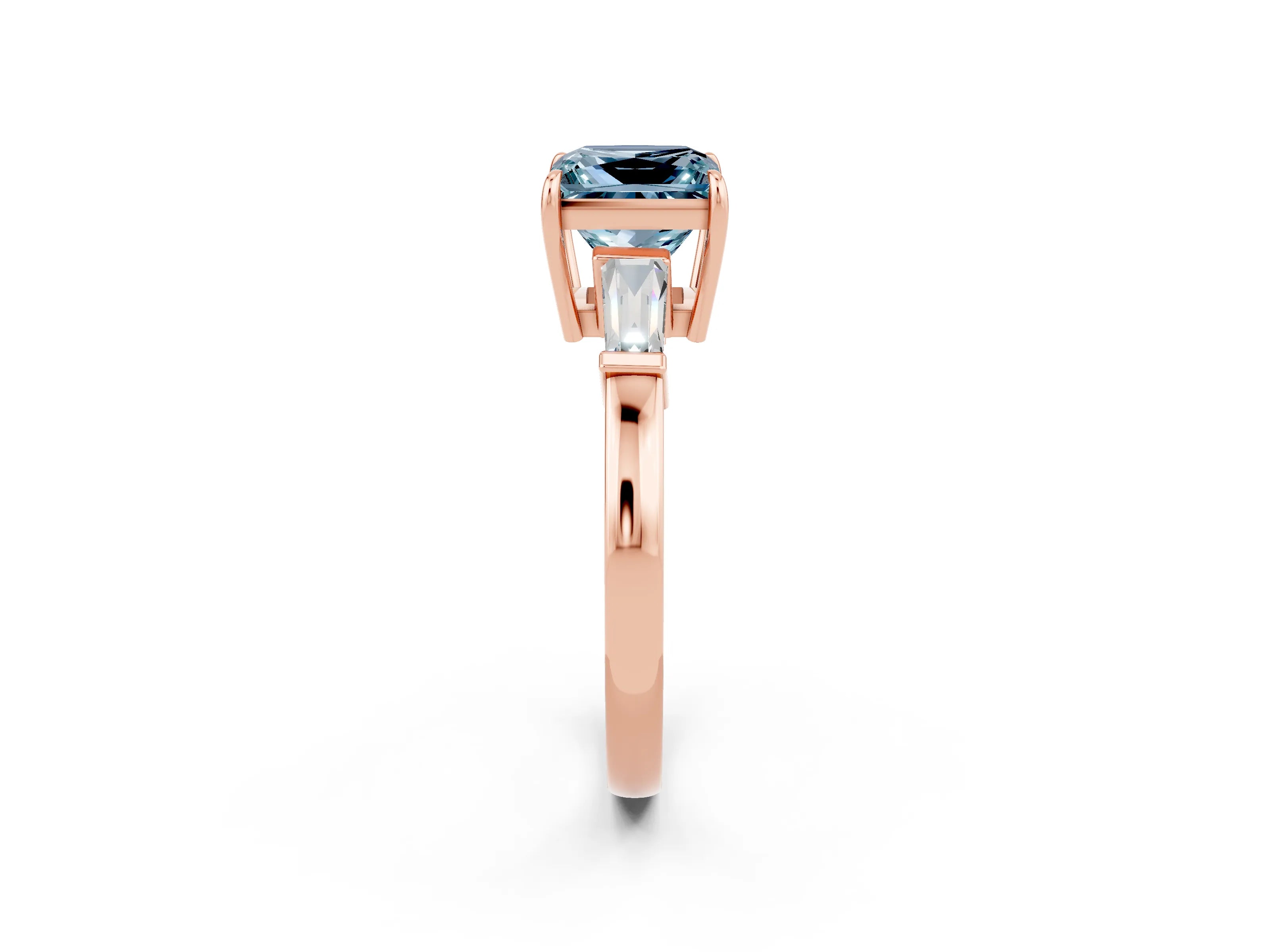 Rose gold Princess Cut Cut Diamond Ring with Tapered Baguette Side Stones in Four-Prong Setting_2