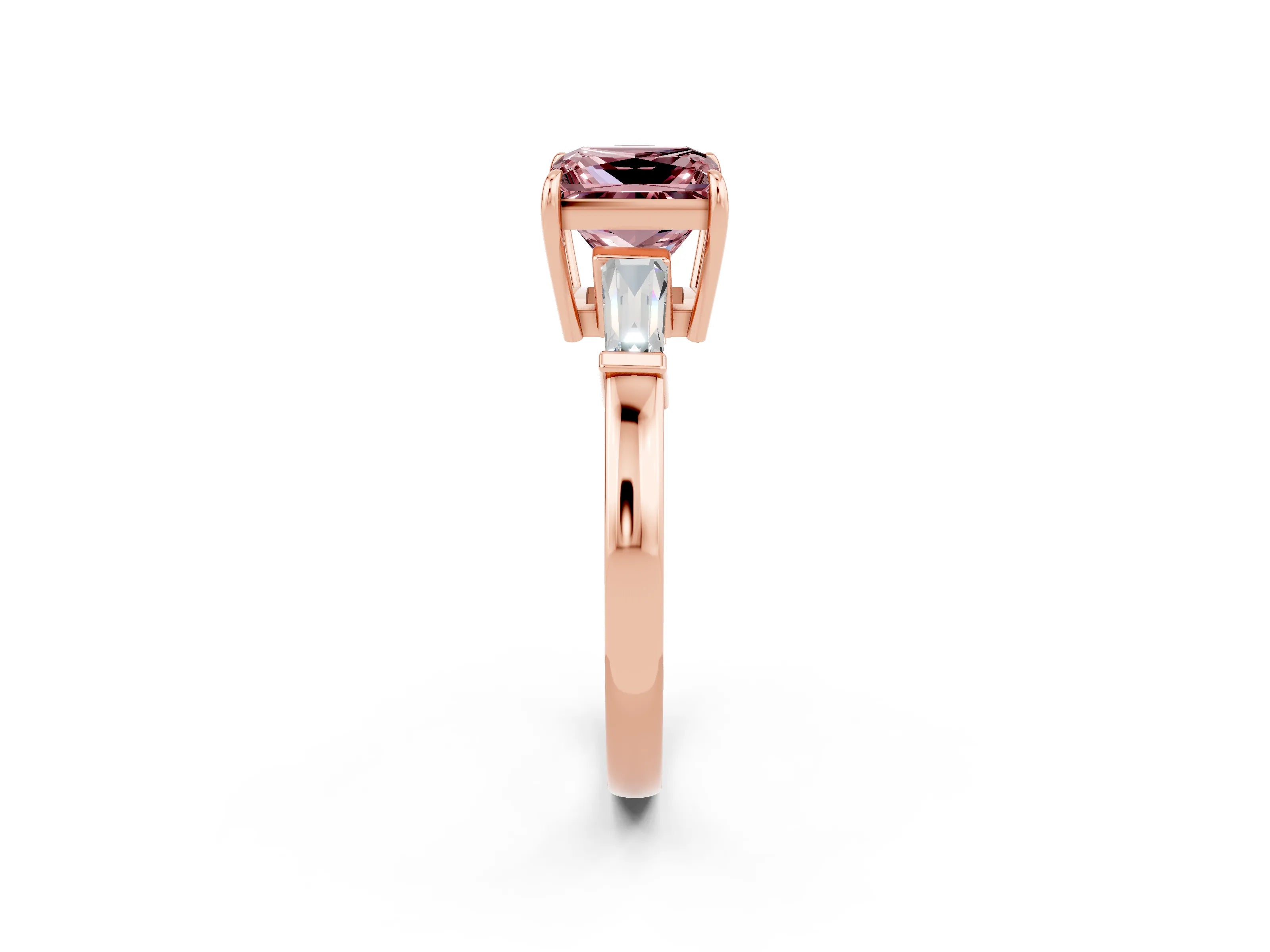 Rose gold Princess Cut Cut Diamond Ring with Tapered Baguette Side Stones in Four-Prong Setting_2