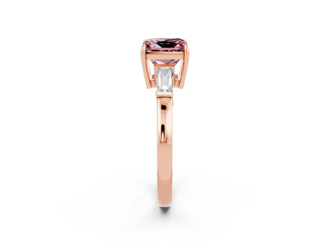 Rose gold Princess Cut Cut Diamond Ring with Tapered Baguette Side Stones in Four-Prong Setting_2