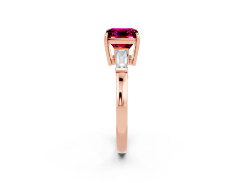 Rose gold Princess Cut Cut Diamond Ring with Tapered Baguette Side Stones in Four-Prong Setting_2