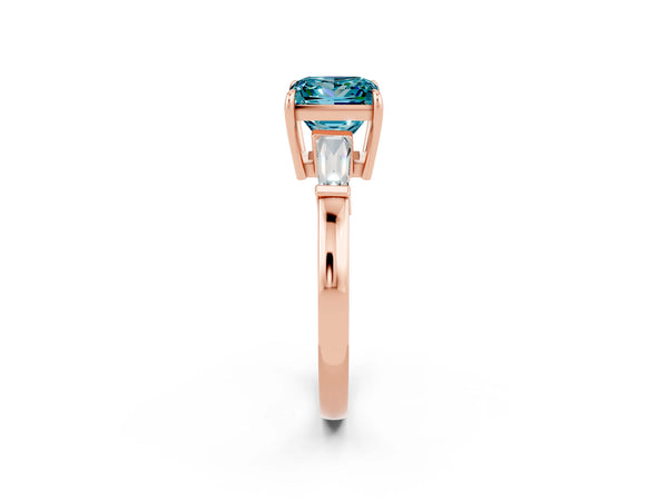 Rose gold Princess Cut Cut Diamond Ring with Tapered Baguette Side Stones in Four-Prong Setting
