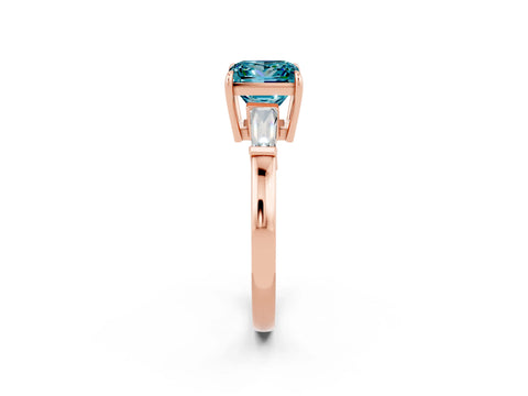 Rose gold Princess Cut Cut Diamond Ring with Tapered Baguette Side Stones in Four-Prong Setting_2