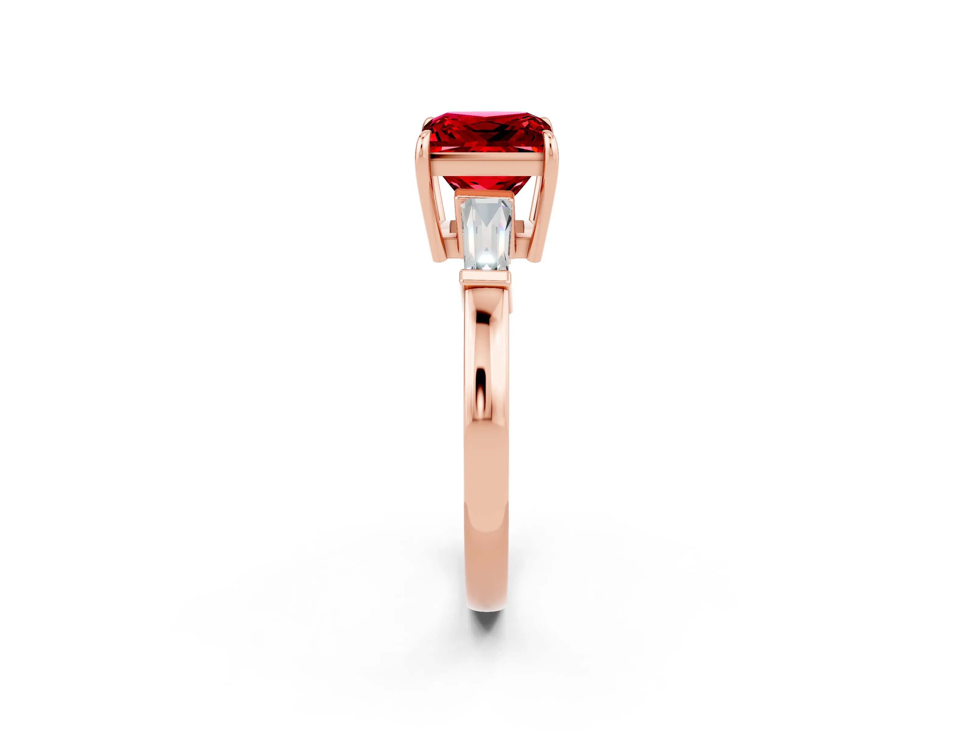 Rose gold Princess Cut Cut Diamond Ring with Tapered Baguette Side Stones in Four-Prong Setting_2