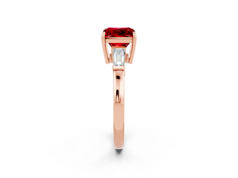 Rose gold Princess Cut Cut Diamond Ring with Tapered Baguette Side Stones in Four-Prong Setting_2