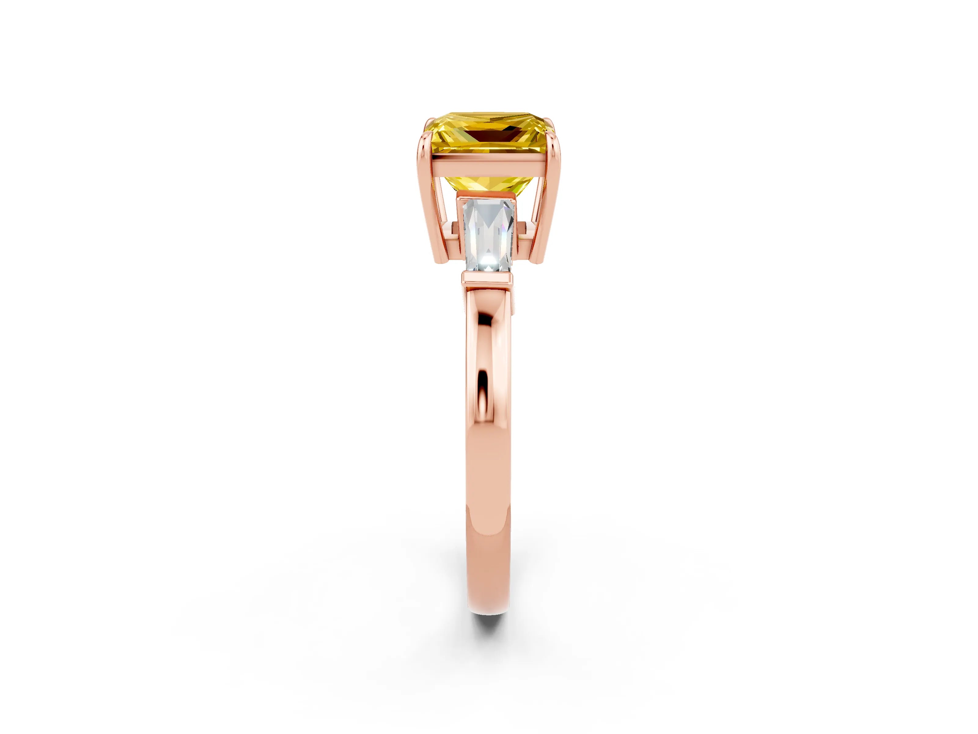 Rose gold Princess Cut Cut Diamond Ring with Tapered Baguette Side Stones in Four-Prong Setting_2