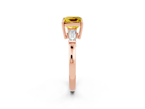 Rose gold Princess Cut Cut Diamond Ring with Tapered Baguette Side Stones in Four-Prong Setting_2