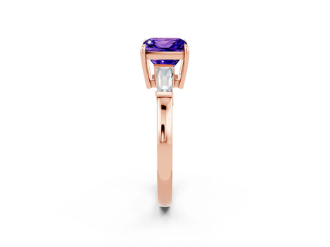 Rose gold Princess Cut Cut Diamond Ring with Tapered Baguette Side Stones in Four-Prong Setting_2